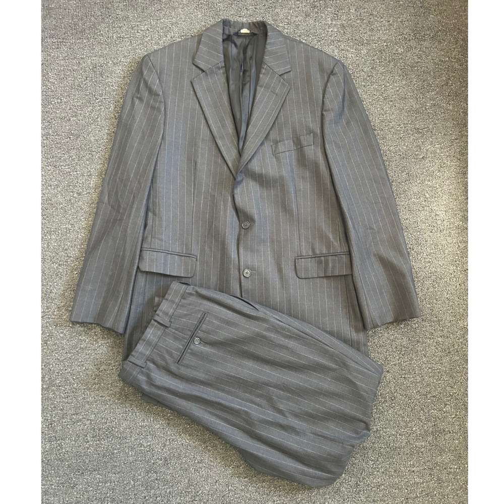 Brooks Brothers 346 Suit Gray Pinstripe Mens 42L Wool Blend Pleated‎ Pants 37x30